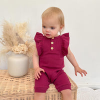 BASICS Ribbed Shimmy Romper - EGGPLANT