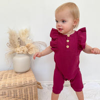 BASICS Ribbed Shimmy Romper - EGGPLANT