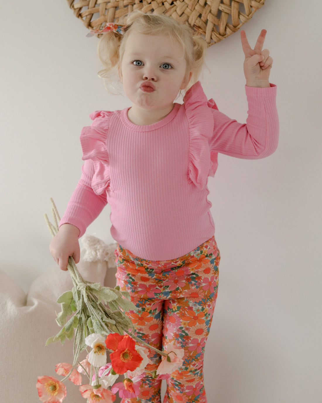 Shimmy Wide Ribbed Long Sleeve Onesie/Top - SHERBET