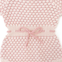 Honeycomb Long Sleeve Knitted Romper - CREAM/DUSTY PINK