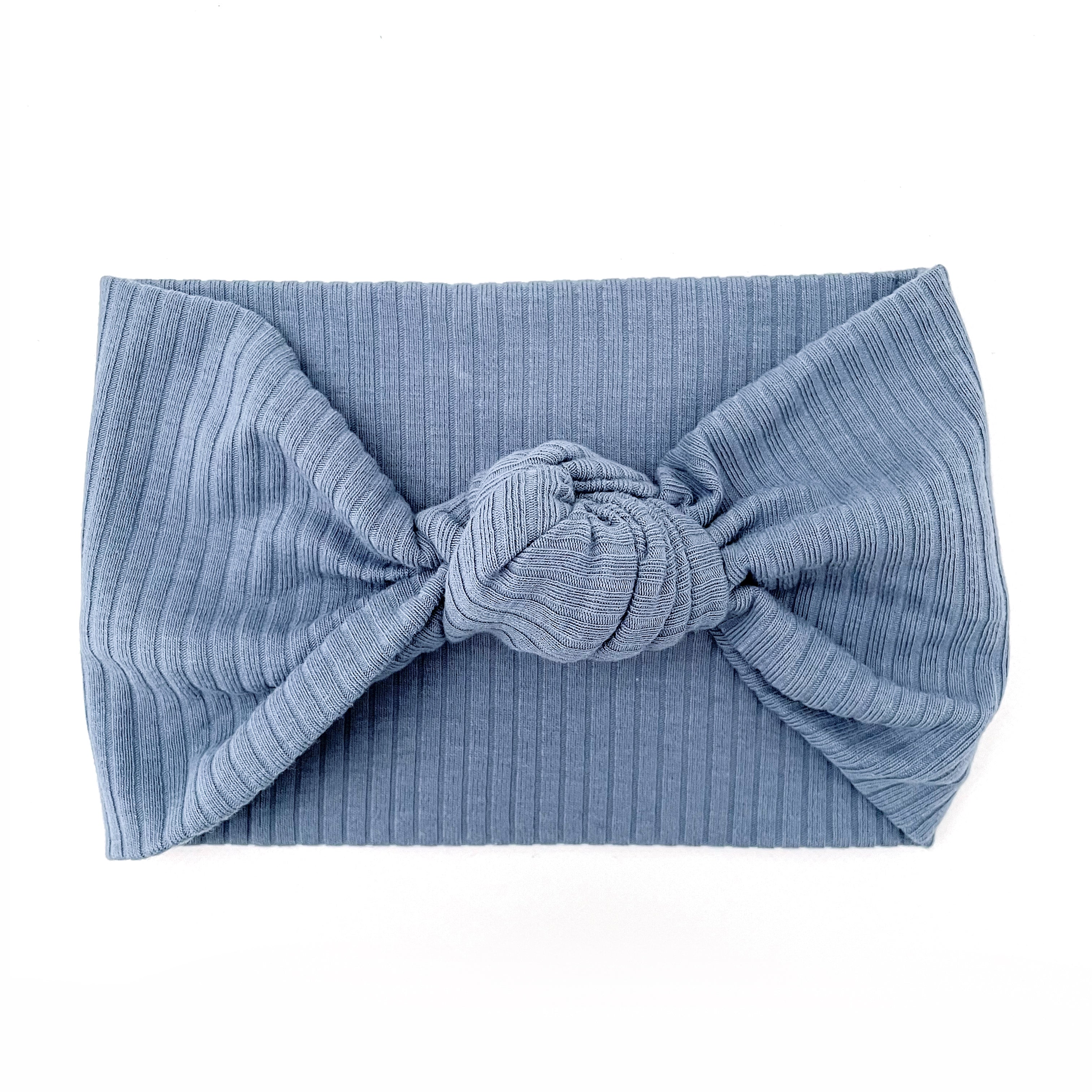Wide Brim Knotted Head Band Light Blue Motique Accessories 2 Inch Wide Light Blue Leather-Like  main image 4