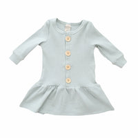BASICS Ribbed Long Sleeve Dress- MEADOW GREEN