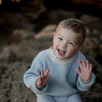Striped Knitted Jumper - BONE/DUSTY BLUE
