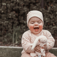 Honeycomb Knitted Beanie - CREAM/DUSTY PINK