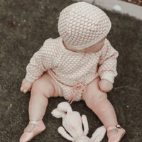 Honeycomb Knitted Beanie - CREAM/DUSTY PINK