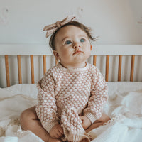 Honeycomb Long Sleeve Knitted Romper - CREAM/DUSTY PINK