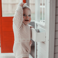 Honeycomb Long Sleeve Knitted Romper - CREAM/DUSTY PINK
