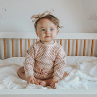 Honeycomb Long Sleeve Knitted Romper - CREAM/DUSTY PINK