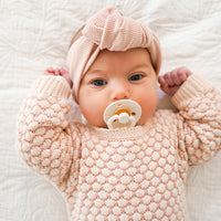 Honeycomb Long Sleeve Knitted Romper - CREAM/DUSTY PINK