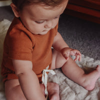 BASICS Ribbed Short Sleeve Onesie/Top - RUST
