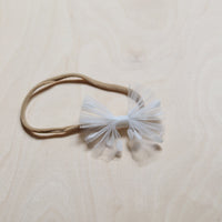 Tulle Bow Headband - WHITE POLKA DOTS