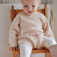 Honeycomb Long Sleeve Knitted Romper - CREAM/DUSTY PINK