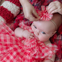 Tulle Bow Headband - RED GINGHAM