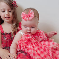 Tulle Bow Headband - RED GINGHAM