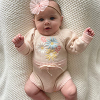 Springtime Long Sleeve Knitted Romper - Daisy