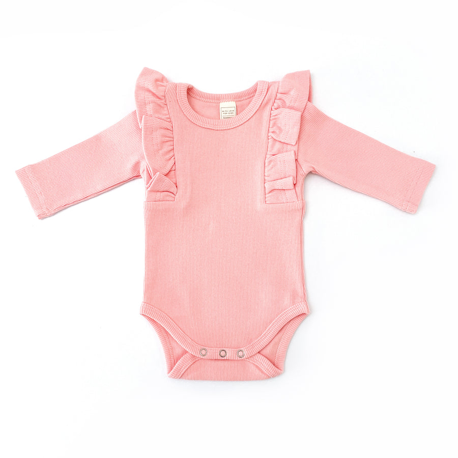 BASICS THICK Shimmy Ribbed Long Sleeve Onesie/Top - DREAMY PEACH