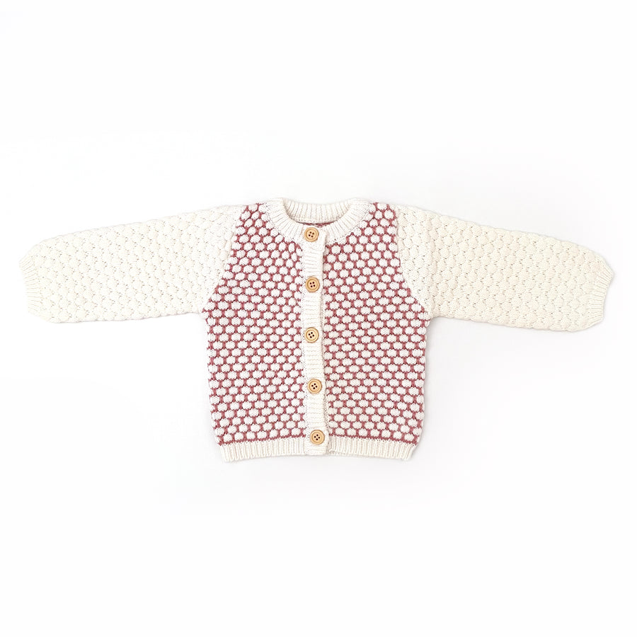 Honeycomb Knitted Cardigan - MILK/DUSTY PINK