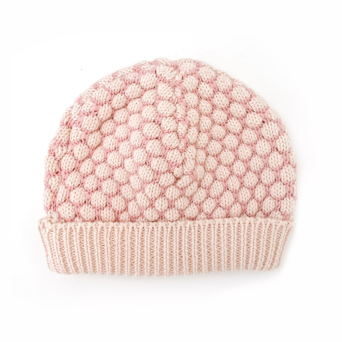 Honeycomb Knitted Beanie - CREAM/DUSTY PINK
