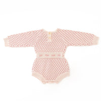 Honeycomb Long Sleeve Knitted Romper - CREAM/DUSTY PINK