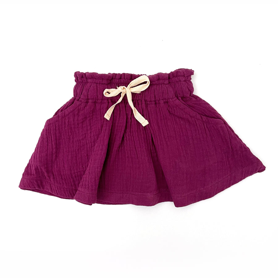 COTTON MUSLIN Paperbag Skirt - EGGPLANT