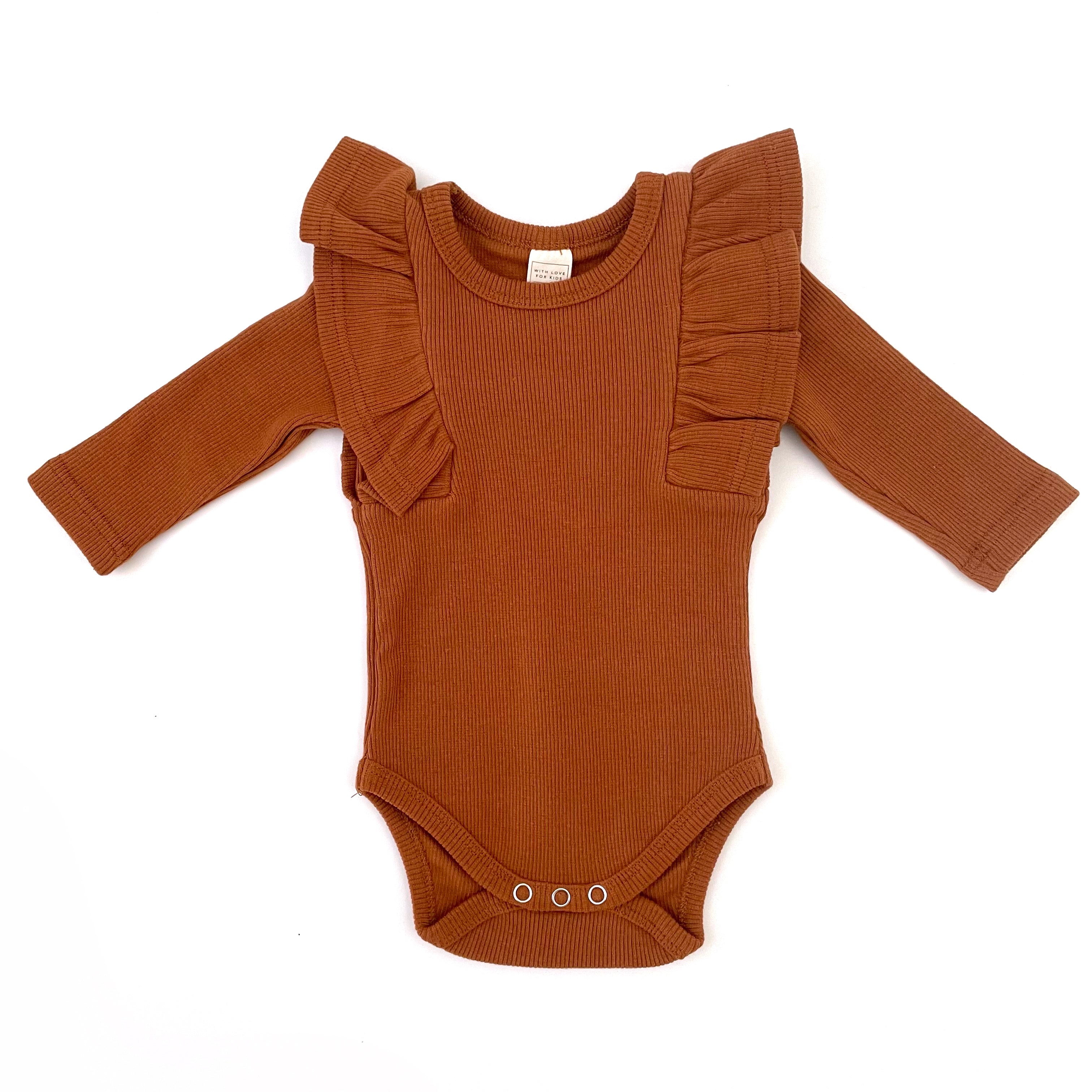 BASICS THICK Shimmy Ribbed Long Sleeve Onesie/Top - RUST – With Love ...