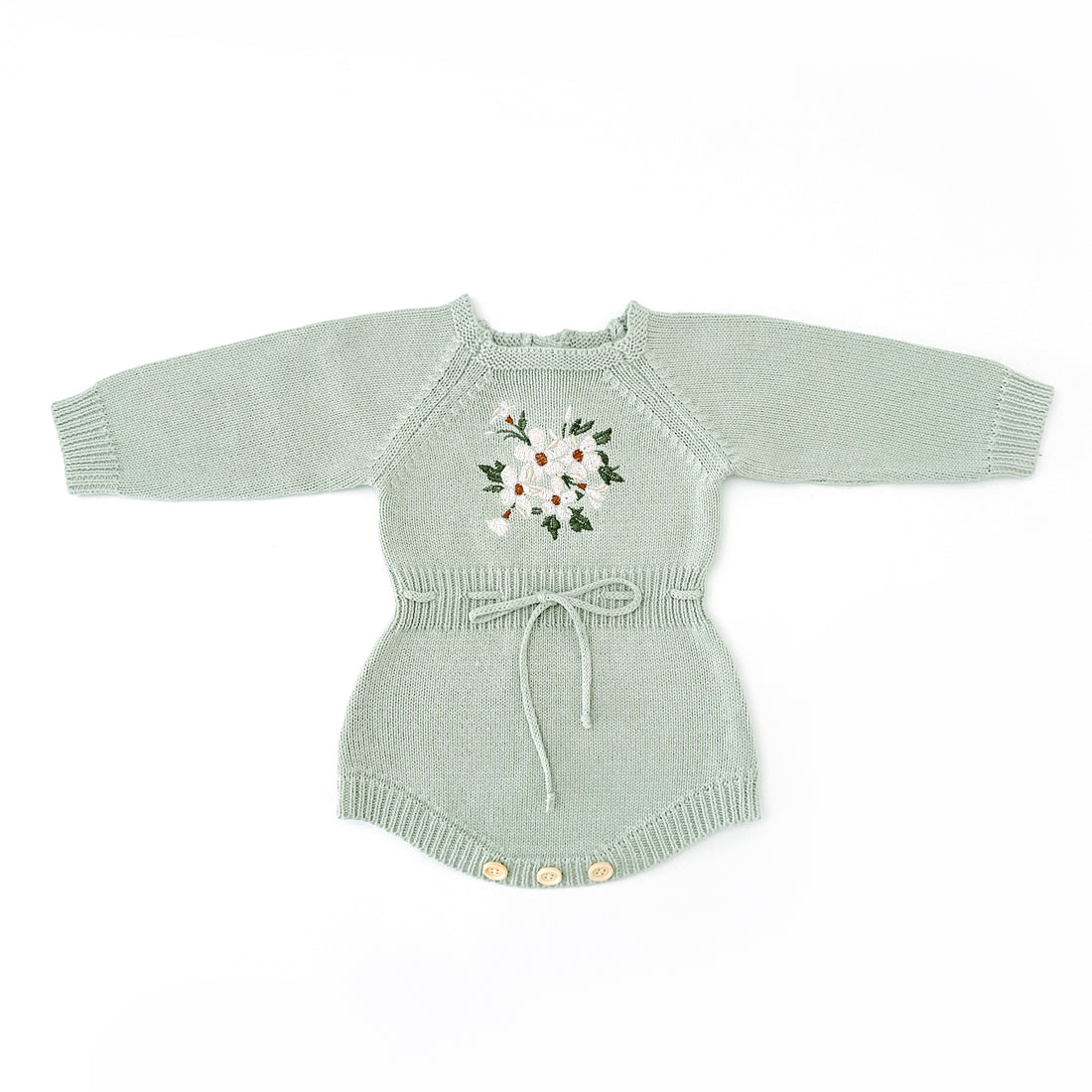 Secret Garden Long Sleeve Knitted Romper - MEADOW GREEN