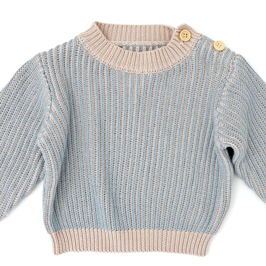 Striped Knitted Jumper - BONE/DUSTY BLUE