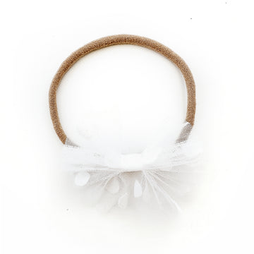 Tulle Bow Headband - WHITE POLKA DOTS