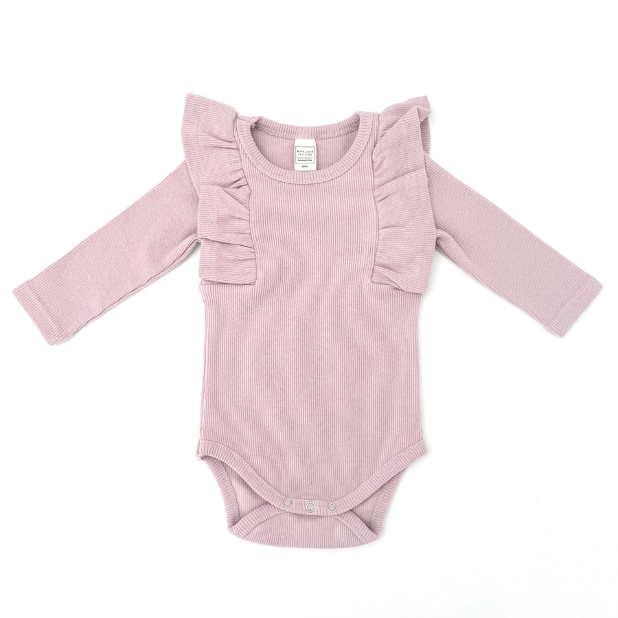 BASICS THICK Shimmy Ribbed Long Sleeve Onesie/Top - PEARL