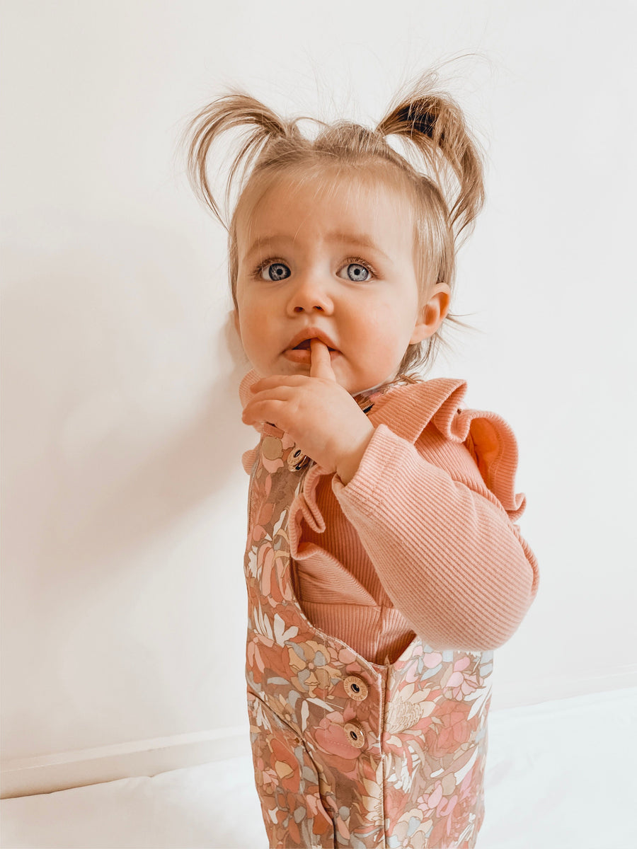 BASICS THICK Shimmy Ribbed Long Sleeve Onesie/Top - SALMON PINK