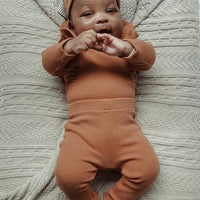 BASICS THICK Shimmy Ribbed Long Sleeve Onesie/Top - RUST