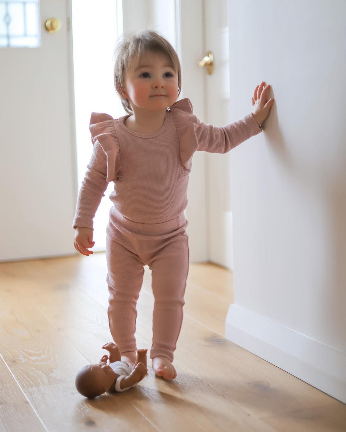 BASICS THICK Shimmy Ribbed Long Sleeve Onesie/Top - PEARL